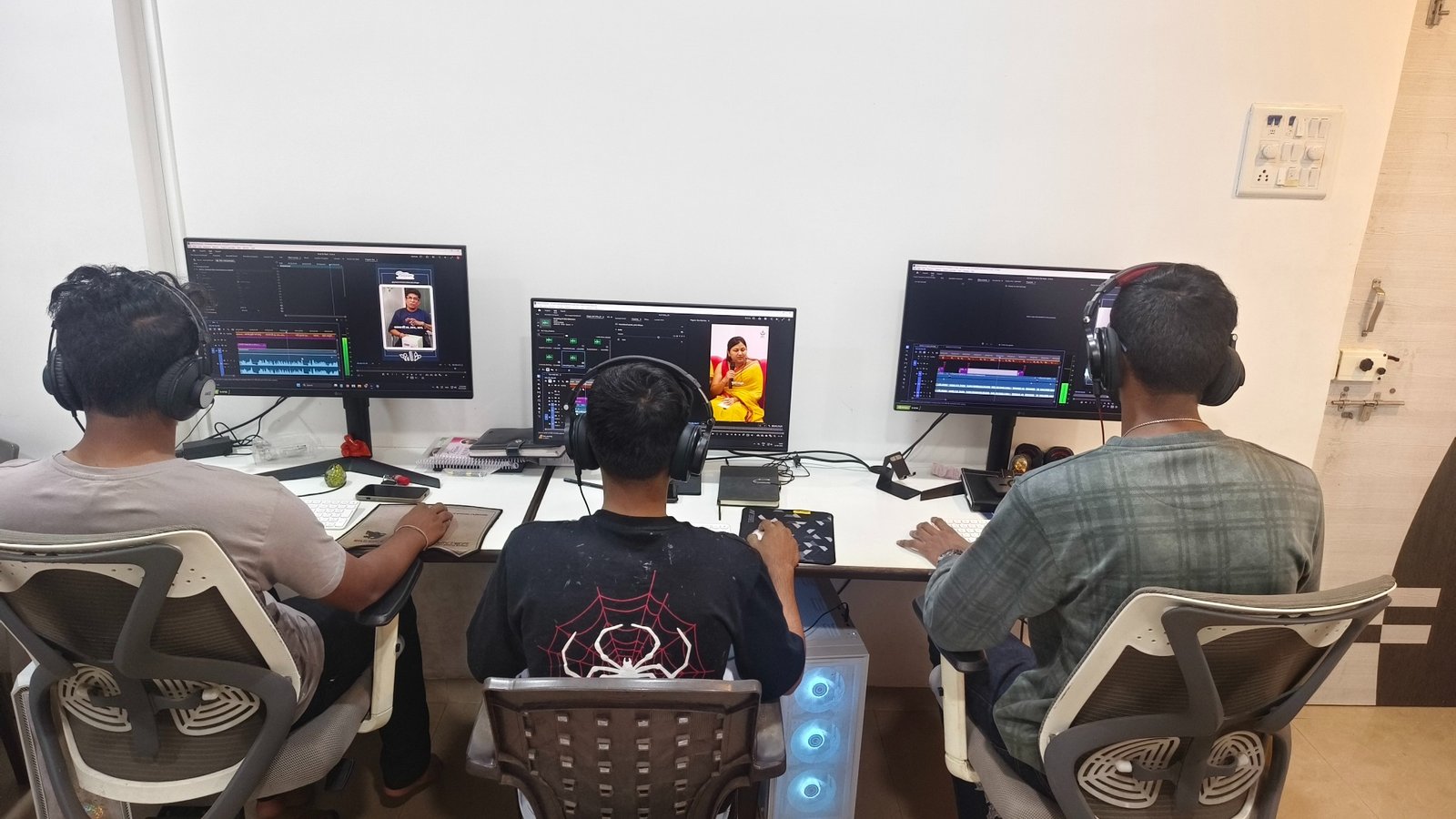 Video editing team at work